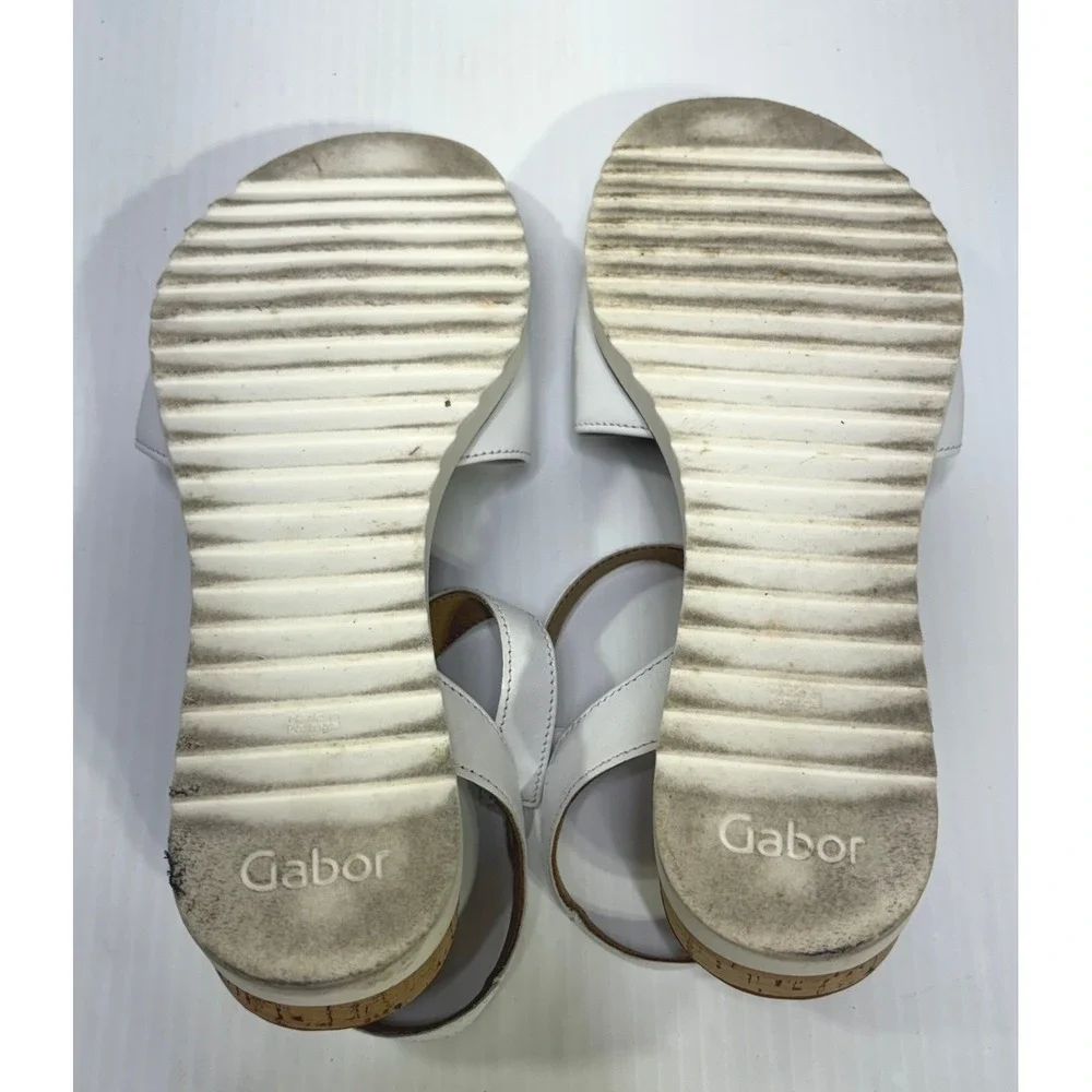 Gabor Comfort White Nappa Leather Slingback Wedge Sandals Strappy UK 6.5 US 9